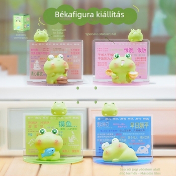 Aranyos, kreatív békafigur – íróasztali dekoráció, rajzfilmszerű béka dekor, ünnepi ajándék