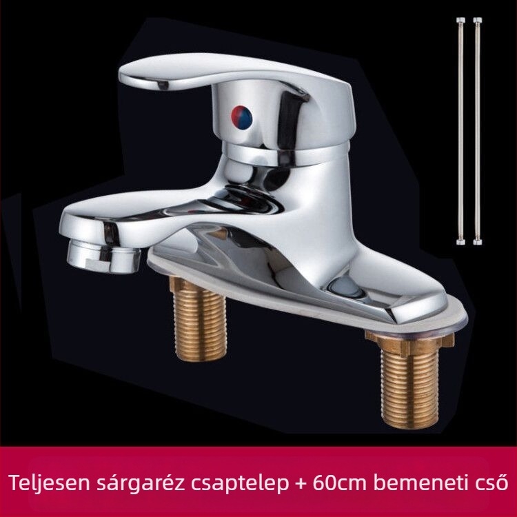 Teljesen rézből készült mosdócsap, meleg és hideg vízzel, modern minimalista fürdőszoba