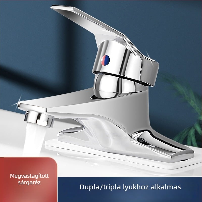 Teljesen rézből készült mosdócsap, meleg és hideg vízzel, modern minimalista fürdőszoba