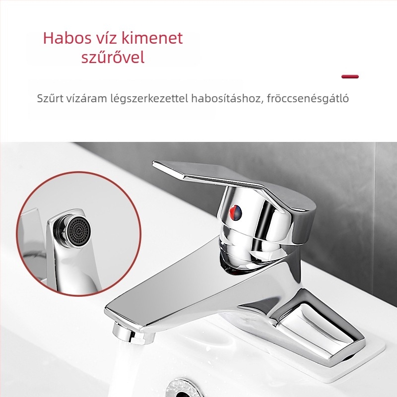 Teljesen rézből készült mosdócsap, meleg és hideg vízzel, modern minimalista fürdőszoba