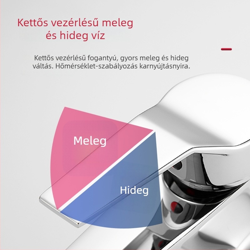 Teljesen rézből készült mosdócsap, meleg és hideg vízzel, modern minimalista fürdőszoba