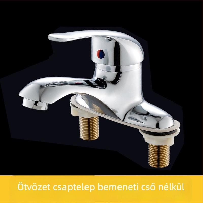 Teljesen rézből készült mosdócsap, meleg és hideg vízzel, modern minimalista fürdőszoba