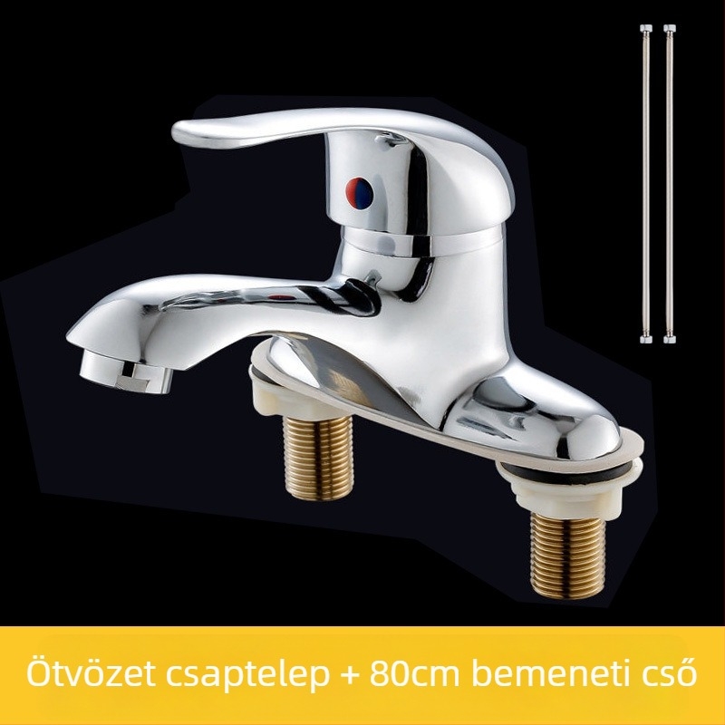 Teljesen rézből készült mosdócsap, meleg és hideg vízzel, modern minimalista fürdőszoba