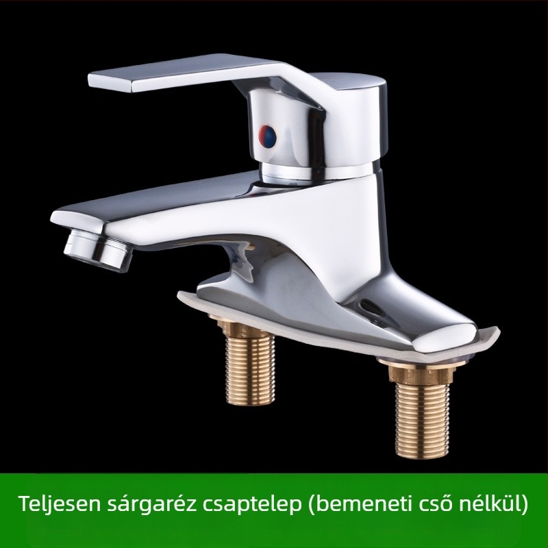 Teljesen rézből készült mosdócsap, meleg és hideg vízzel, modern minimalista fürdőszoba