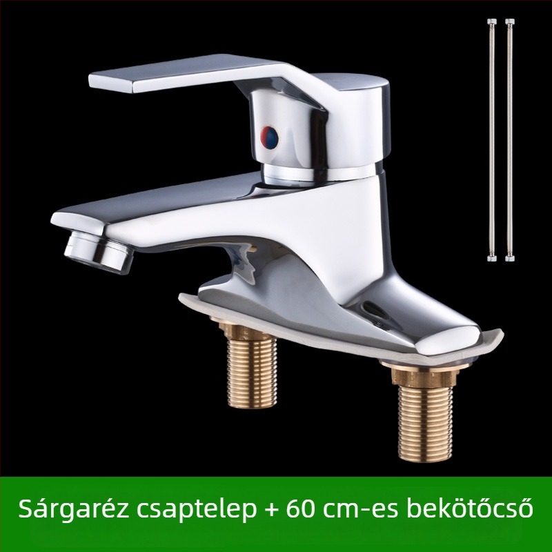 Teljesen rézből készült mosdócsap, meleg és hideg vízzel, modern minimalista fürdőszoba