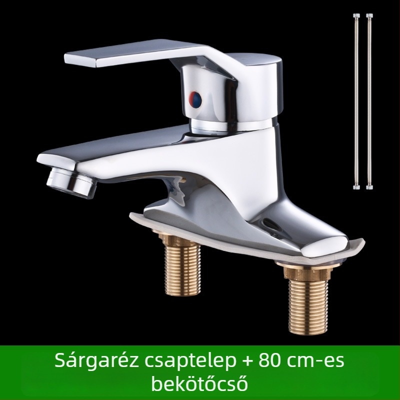 Teljesen rézből készült mosdócsap, meleg és hideg vízzel, modern minimalista fürdőszoba