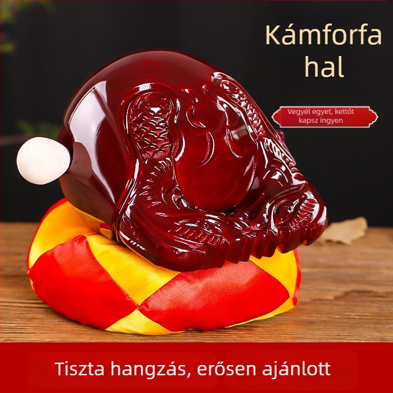 Tömörfából készült hal alakú templomi készlet otthoni használatra – ütőhangszer kamforfa és faragott áldást hordozó dísz
