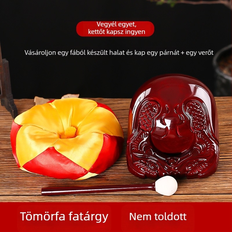 Tömörfából készült hal alakú templomi készlet otthoni használatra – ütőhangszer kamforfa és faragott áldást hordozó dísz