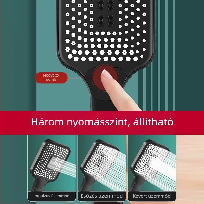 Négyzet alakú nyomásos zuhanyfej nagy vízáteresztő nyílásokkal – nagy átfolyás, egykezes permet, ABS, modern dizájn