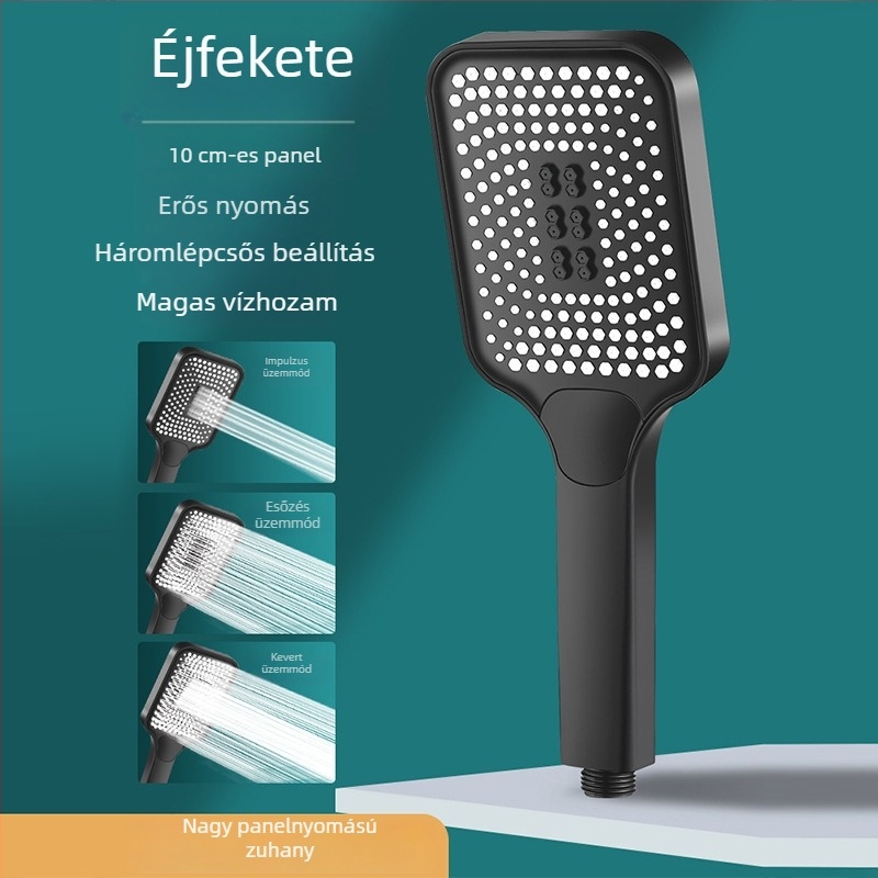 Négyzet alakú nyomásos zuhanyfej nagy vízáteresztő nyílásokkal – nagy átfolyás, egykezes permet, ABS, modern dizájn