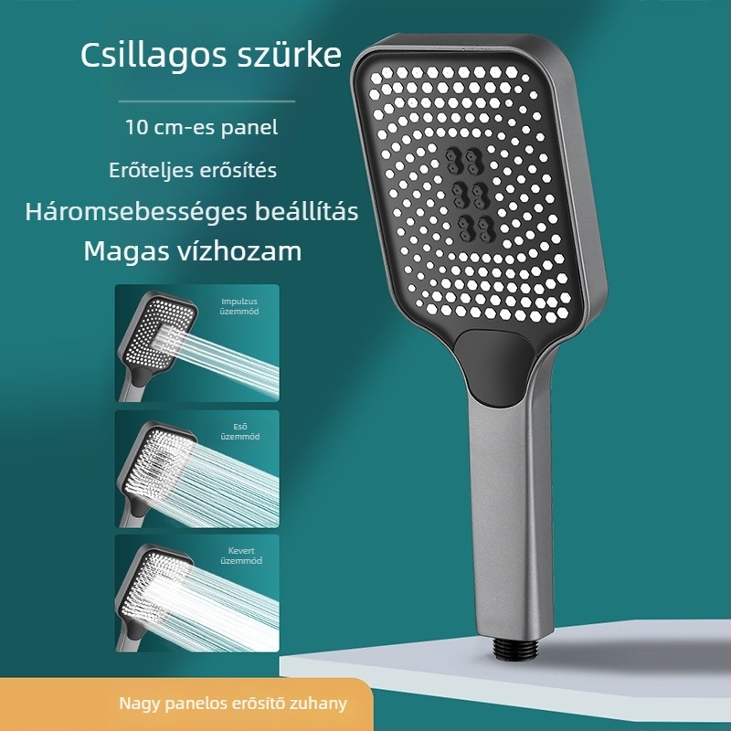 Négyzet alakú nyomásos zuhanyfej nagy vízáteresztő nyílásokkal – nagy átfolyás, egykezes permet, ABS, modern dizájn