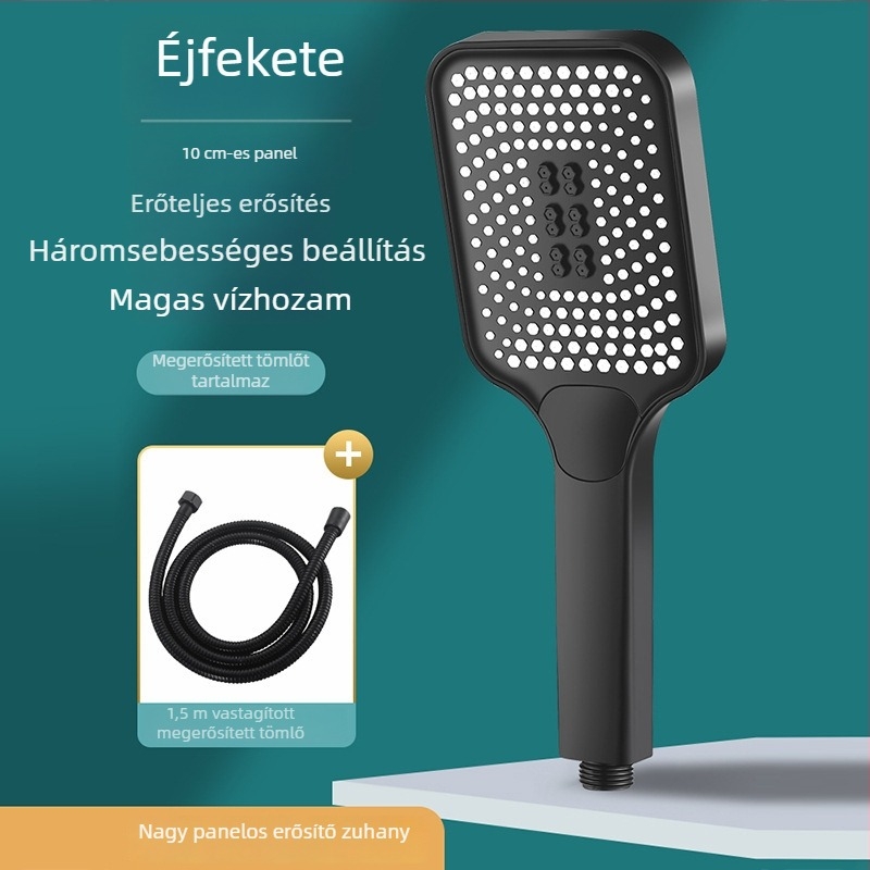 Négyzet alakú nyomásos zuhanyfej nagy vízáteresztő nyílásokkal – nagy átfolyás, egykezes permet, ABS, modern dizájn