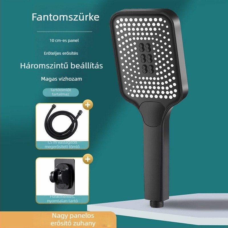 Négyzet alakú nyomásos zuhanyfej nagy vízáteresztő nyílásokkal – nagy átfolyás, egykezes permet, ABS, modern dizájn