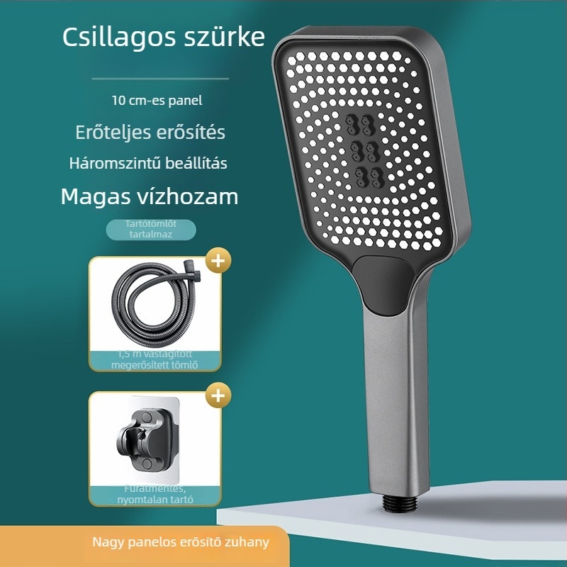 Négyzet alakú nyomásos zuhanyfej nagy vízáteresztő nyílásokkal – nagy átfolyás, egykezes permet, ABS, modern dizájn