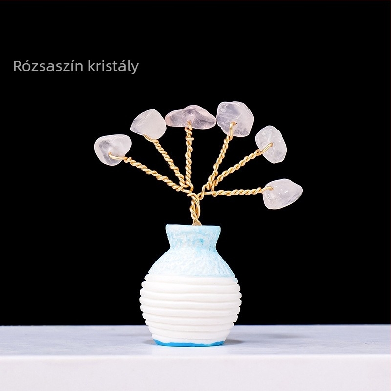Természetes ametiszt kristályfa dísz, rózsaszín kristályfa váza, otthonra és irodába – mini pénzfa