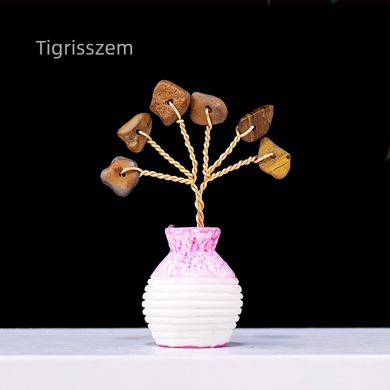 Természetes ametiszt kristályfa dísz, rózsaszín kristályfa váza, otthonra és irodába – mini pénzfa