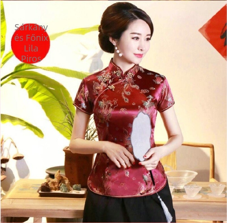 Jadeite Lady – Fejlesztett retro cheongsam felső kínai retro Tang-stílusú, hanfu, Zen tea munkaruházat