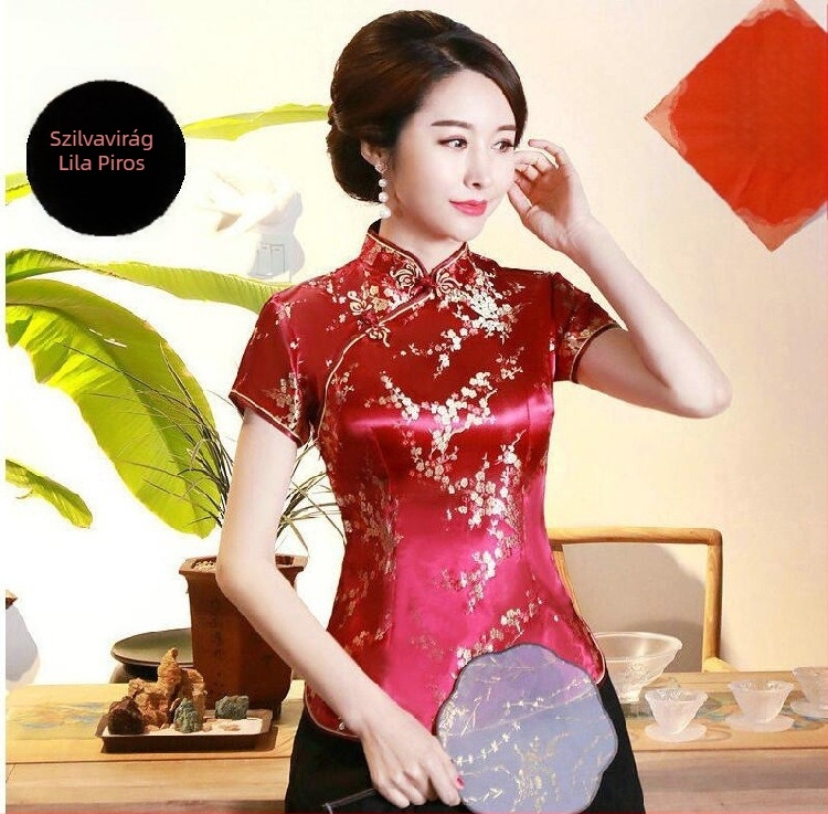 Jadeite Lady – Fejlesztett retro cheongsam felső kínai retro Tang-stílusú, hanfu, Zen tea munkaruházat
