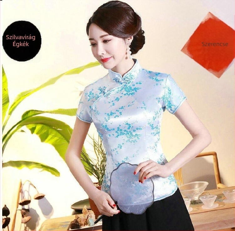 Jadeite Lady – Fejlesztett retro cheongsam felső kínai retro Tang-stílusú, hanfu, Zen tea munkaruházat
