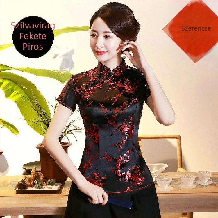 Jadeite Lady – Fejlesztett retro cheongsam felső kínai retro Tang-stílusú, hanfu, Zen tea munkaruházat