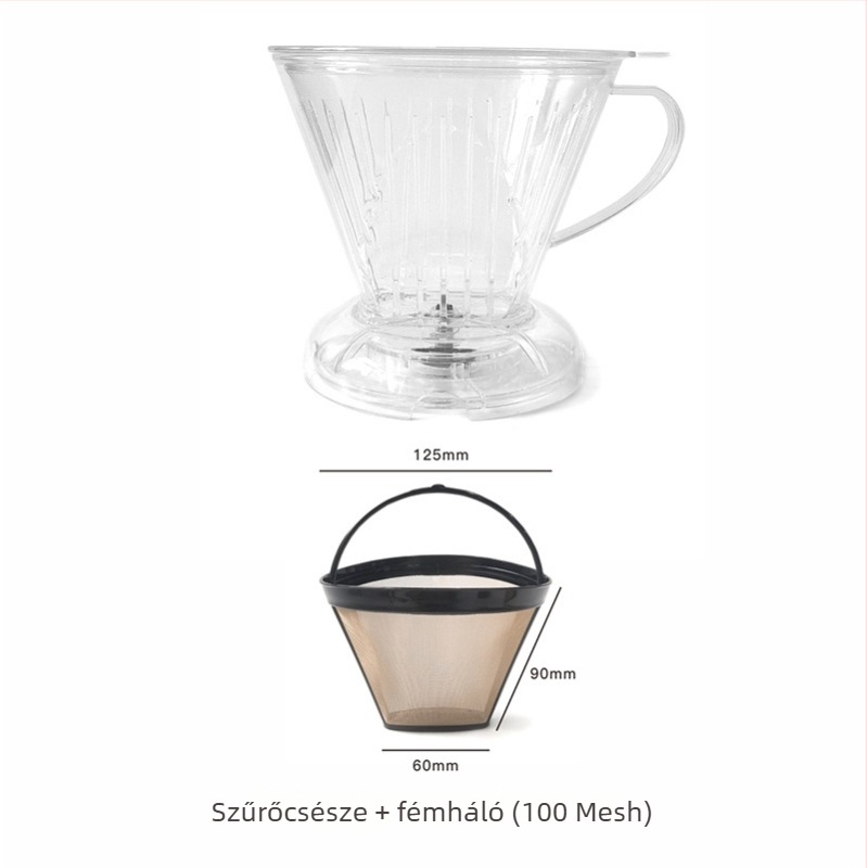V60 típusú szűrőpohár kapcsolóval, papír szűrő nélkül, tea és kávé készítéséhez