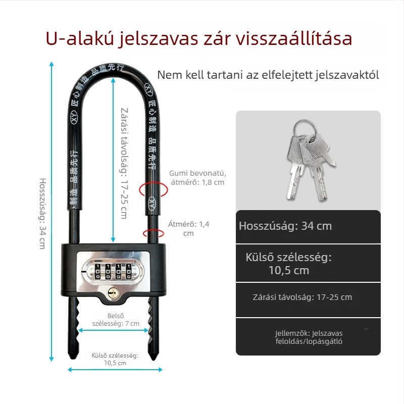 Jelszavas zár üvegajtókhoz – U‑alakú zár, vízálló и rozsdamentes, háztartási zárkészlet