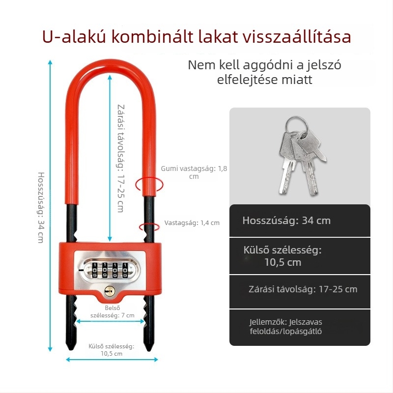 Jelszavas zár üvegajtókhoz – U‑alakú zár, vízálló и rozsdamentes, háztartási zárkészlet
