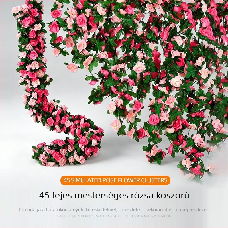 Mesterséges rózsavine 45 virággal, dekoráció falra és a mennyezetre