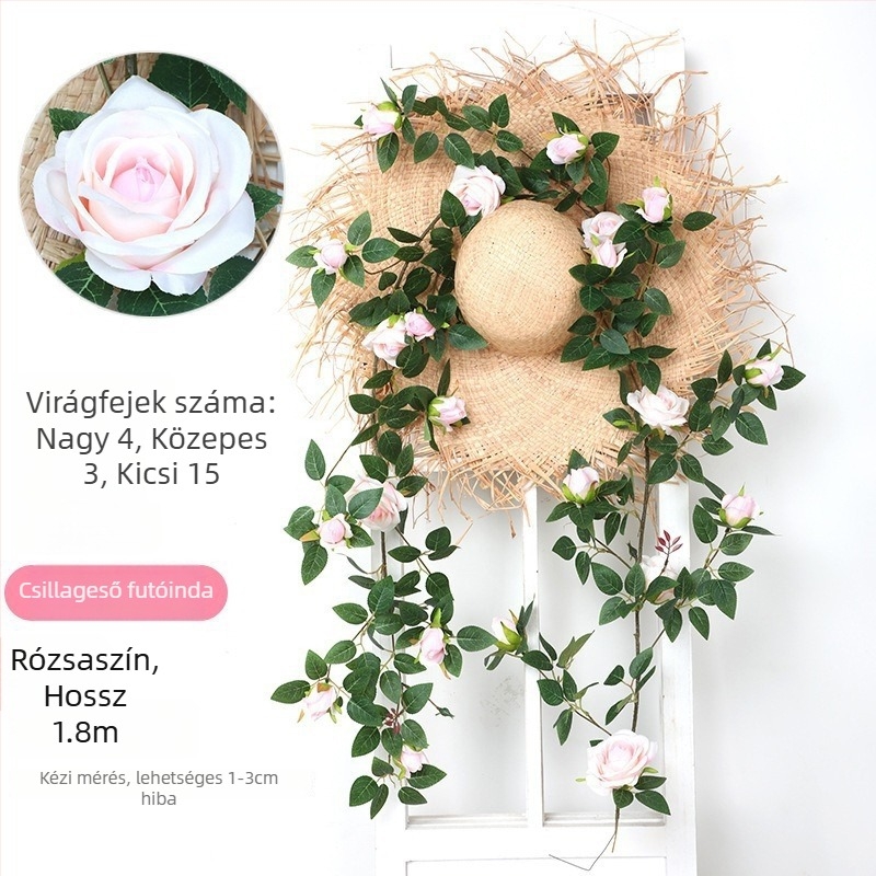 Victoria Rose selyem virág – zöld növény falra akasztható dekoráció a nappaliba és a balkonra