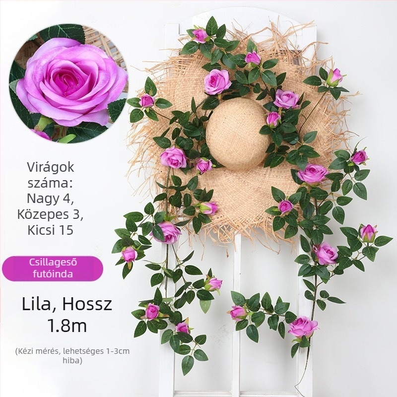 Victoria Rose selyem virág – zöld növény falra akasztható dekoráció a nappaliba és a balkonra