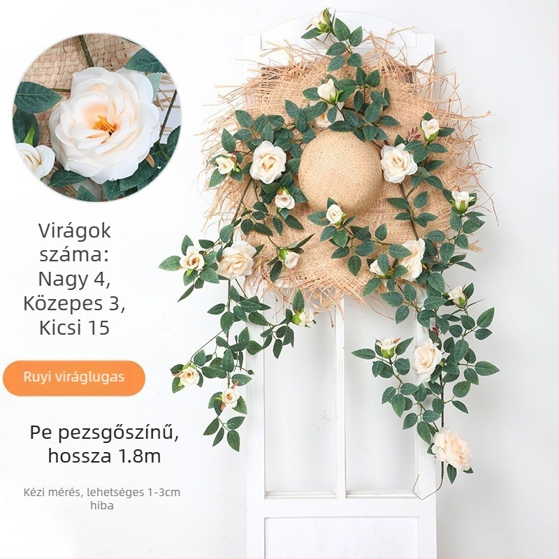 Victoria Rose selyem virág – zöld növény falra akasztható dekoráció a nappaliba és a balkonra