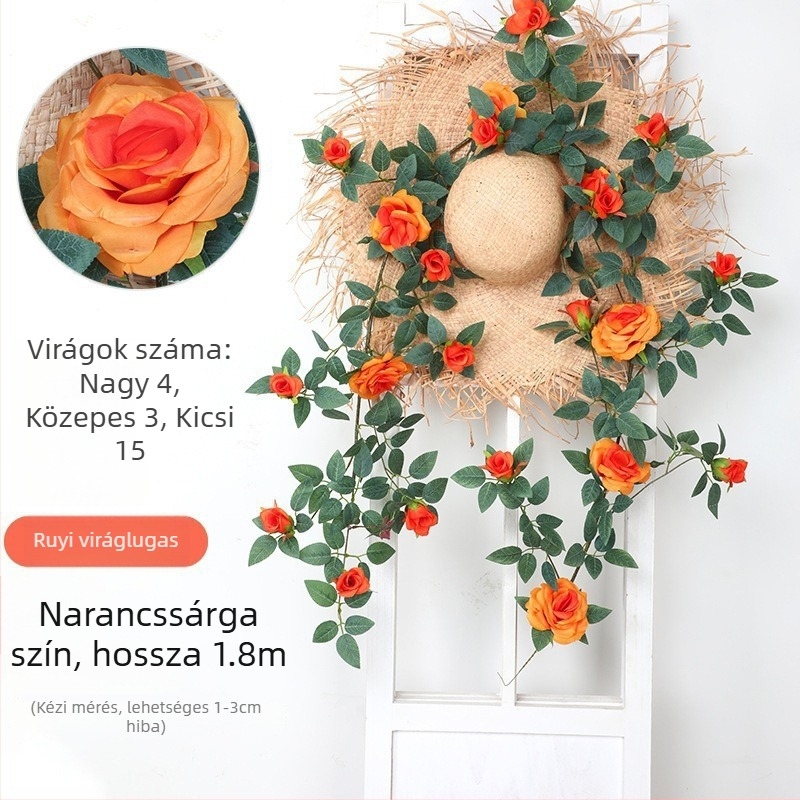 Victoria Rose selyem virág – zöld növény falra akasztható dekoráció a nappaliba és a balkonra