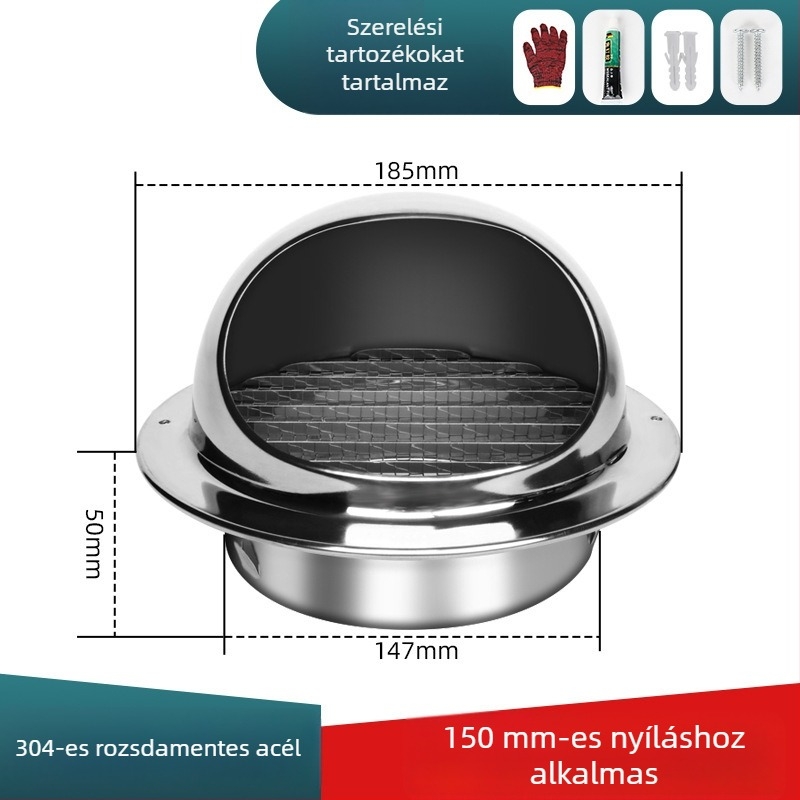 304 rozsdamentes acélból készült külső falra szerelhető szellőző sapka, kifúvónyílás fedél, időjárásálló