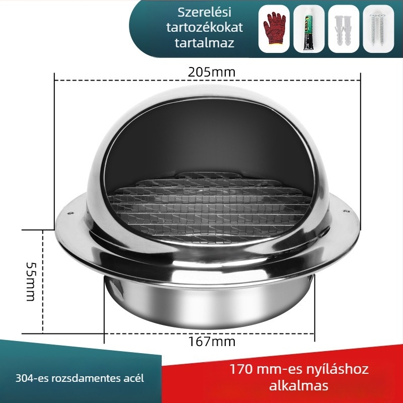 304 rozsdamentes acélból készült külső falra szerelhető szellőző sapka, kifúvónyílás fedél, időjárásálló