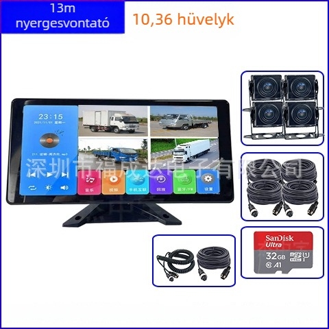 10,36 hüvelykes HD autómonitor hátrameneti kamerával (12V/24V)