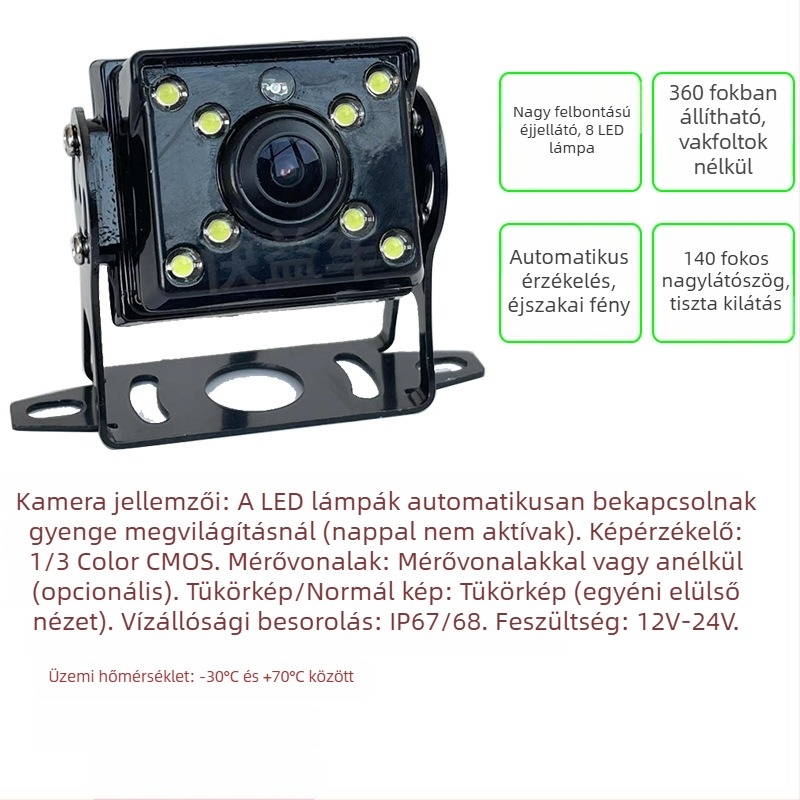 10,36 hüvelykes HD autómonitor hátrameneti kamerával (12V/24V)