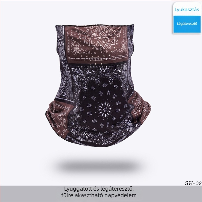 Szabadban kerékpározáshoz UV-védő Ice Silk maszk orr-légzőnyílással, fülkötőkkel, lélegző nyakvédő, uniszex