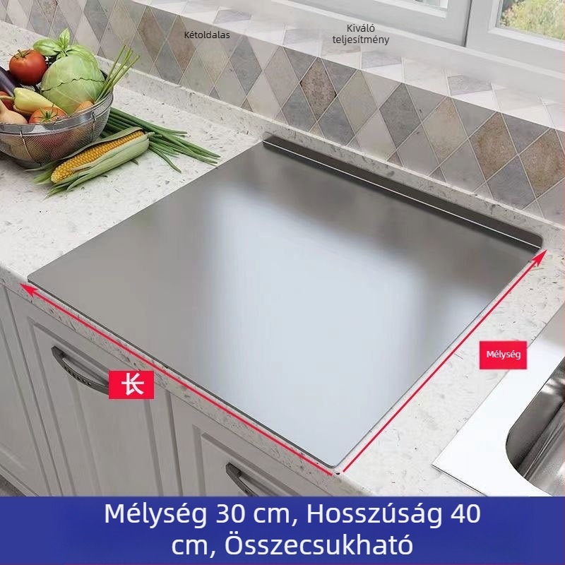 Konyhai rozsdamentes acél vágódeszka – dagasztáshoz, nyújtáshoz és sütéshez; nagy, vastag gyümölcs- és zöldségvágó deszka