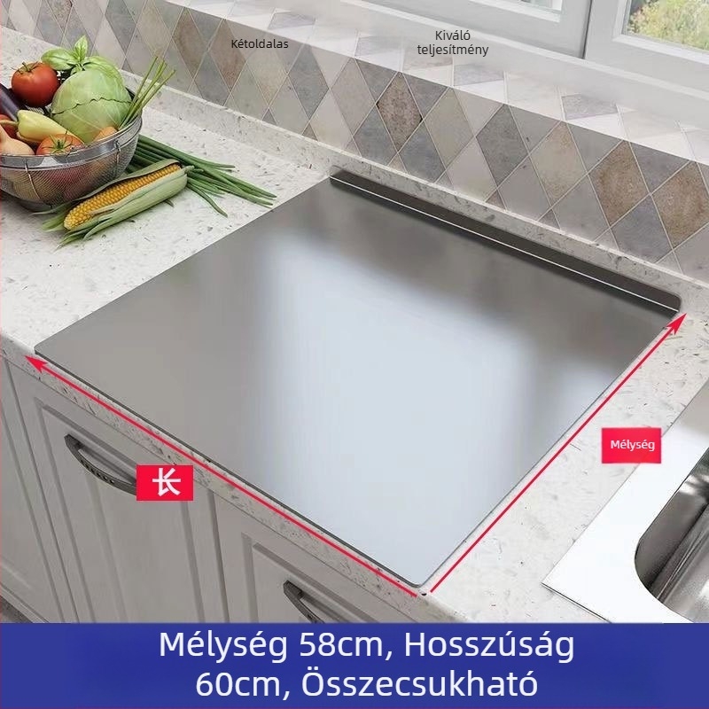 Konyhai rozsdamentes acél vágódeszka – dagasztáshoz, nyújtáshoz és sütéshez; nagy, vastag gyümölcs- és zöldségvágó deszka