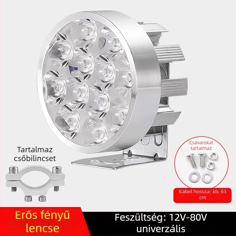 Külső ultra‑fényes LED első lámpa elektromos kerékpárokhoz és háromkerekű elektromos járművekhez, 12V éjszakai vezetéshez