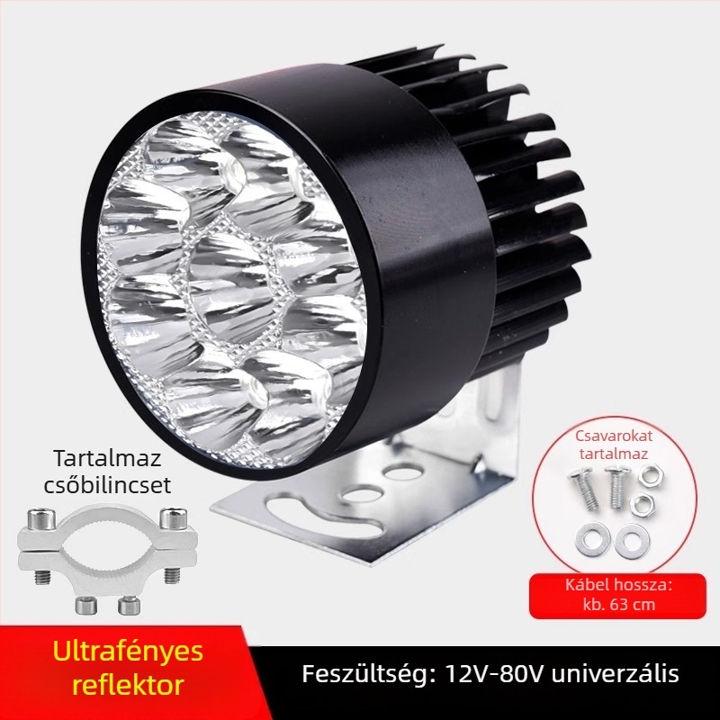Külső ultra‑fényes LED első lámpa elektromos kerékpárokhoz és háromkerekű elektromos járművekhez, 12V éjszakai vezetéshez