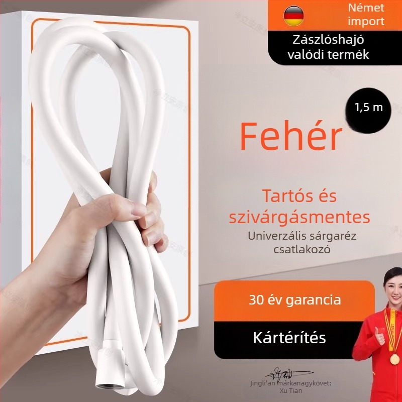 PVC zuhanytömlő, rugalmas fürdővíz-vezeték, sárgaréz csatlakozóval