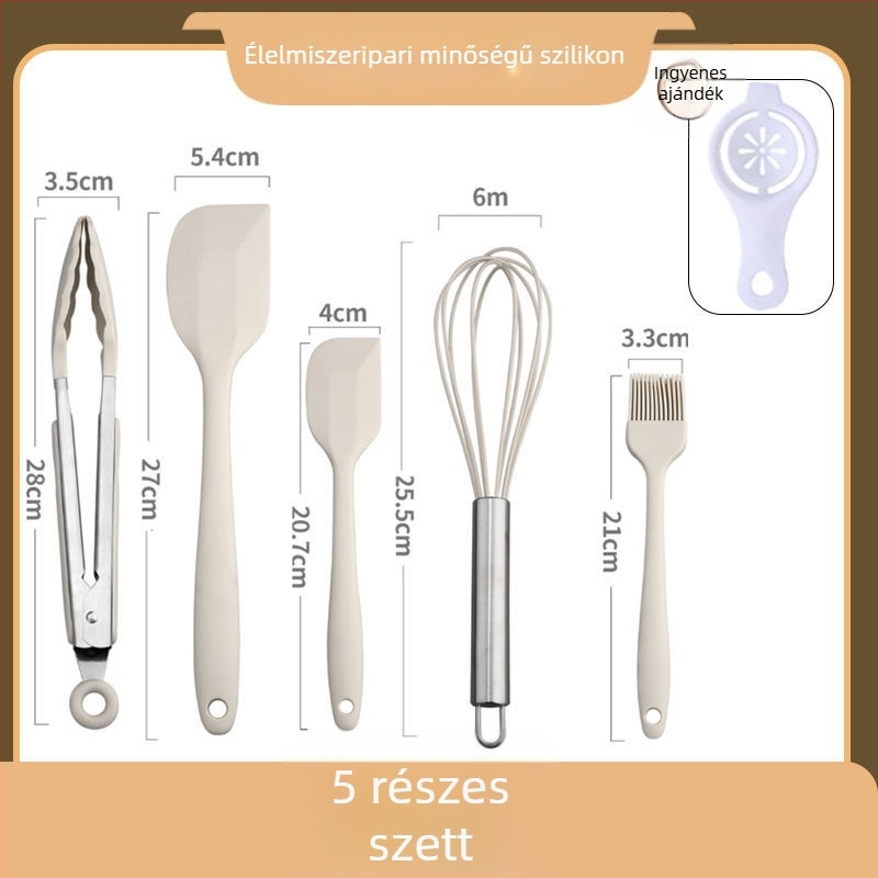 7 darabos élelmiszer-minőségű szilikon sütőeszközök készlet, hőálló spatula, kikenő ecset, tojásverő, élelmiszer-klipsz, lapát