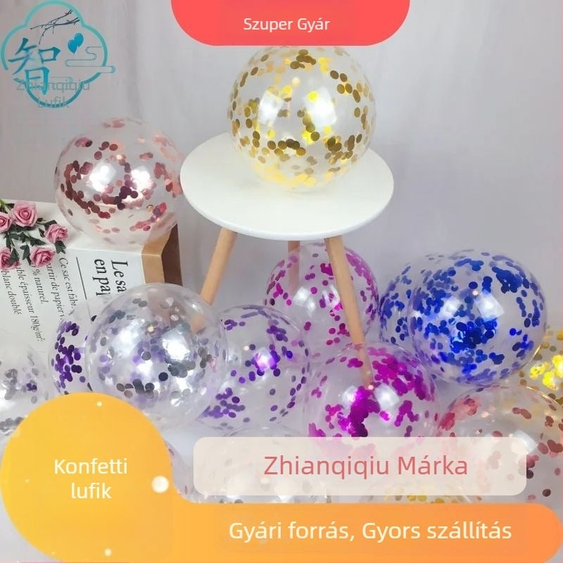 12 hüvelykes latex lufik flitterekkel és konfettivel, átlátszó esküvői szobadíszítő készlet, felfújható