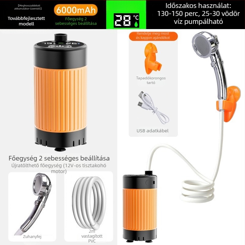 Hordozható elektromos zuhanyzó falra szerelhető, digitális kijelzővel, kollégiumokban, vidéki otthonokban és kültéri használatra.