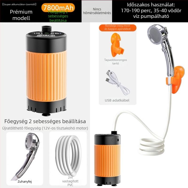 Hordozható elektromos zuhanyzó falra szerelhető, digitális kijelzővel, kollégiumokban, vidéki otthonokban és kültéri használatra.