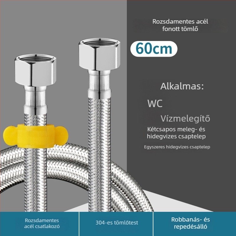 304 rozsdamentes acélból készült hajlékony, bordázott tömlő vízmelegítő csatlakozásához, WC bemenet, forró és hideg víz