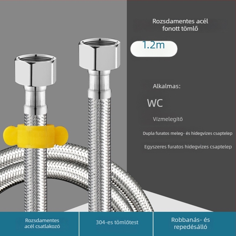 304 rozsdamentes acélból készült hajlékony, bordázott tömlő vízmelegítő csatlakozásához, WC bemenet, forró és hideg víz