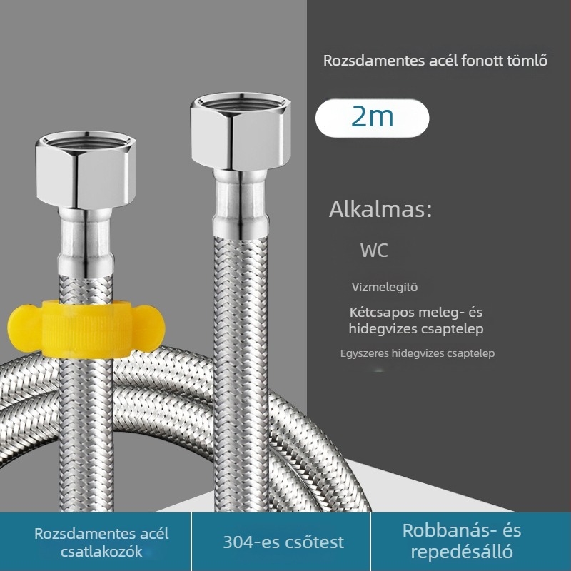 304 rozsdamentes acélból készült hajlékony, bordázott tömlő vízmelegítő csatlakozásához, WC bemenet, forró és hideg víz
