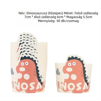 Közepes méretű papírtálkák süteményekhez otthoni használatra, hőálló, egyszer használatos muffin formák aranyos karikatúra mintával, 50 darab.